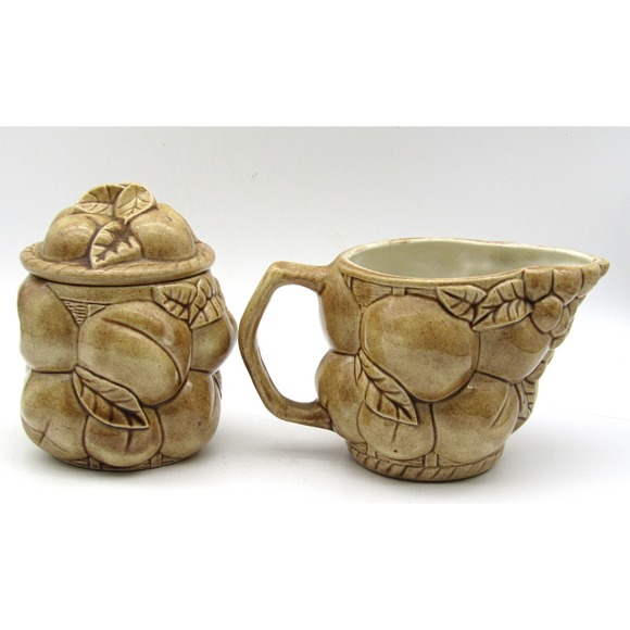 Fun Studio Ceramics Creamer and Sugar Fruit Design Marked JH '73 - Picture 3 of 7